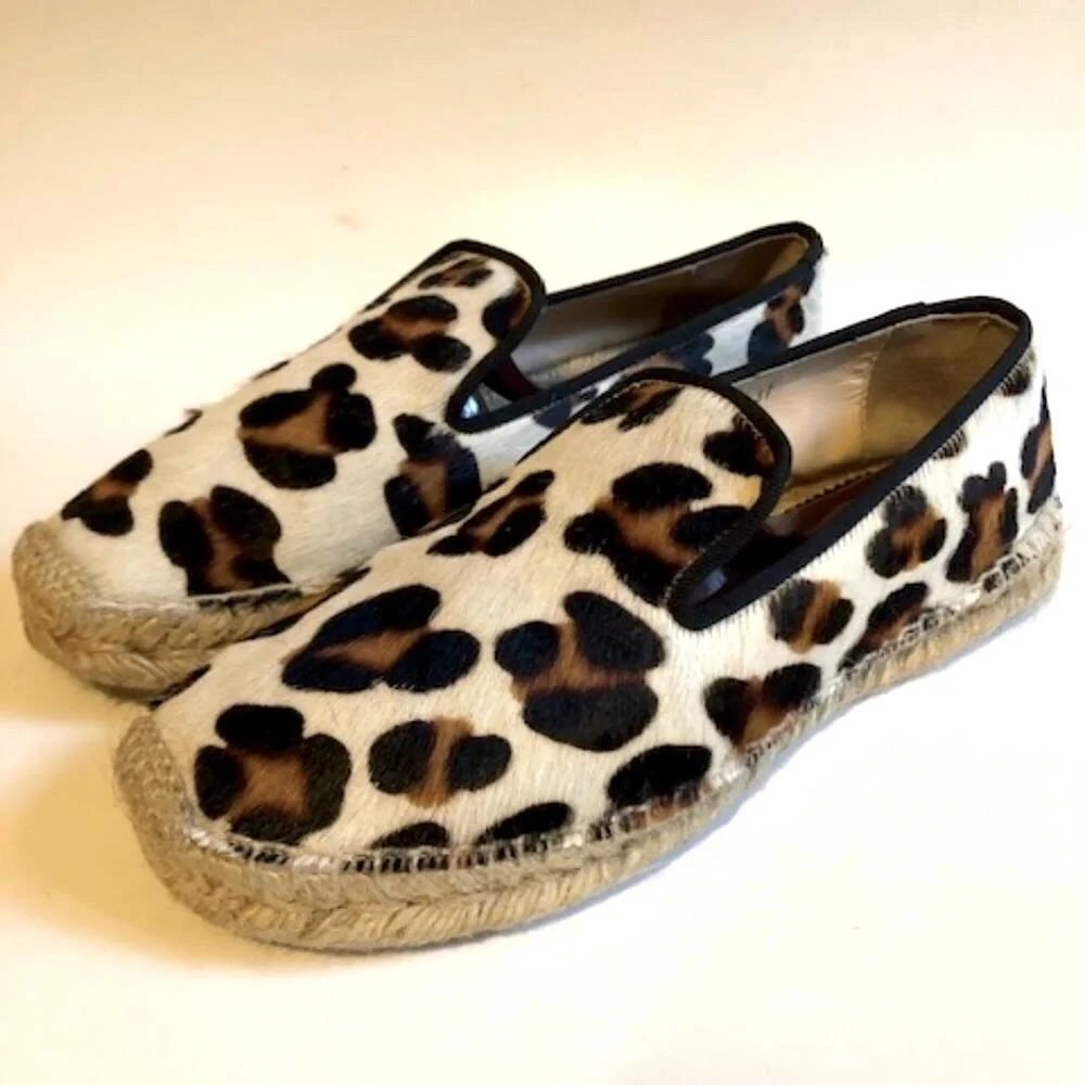 Sz 7 Elyse Walker Los Angeles White Leopard Calfhair Dee Espadrilles 37